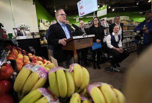 RUTH BONNEVILLE / WINNIPEG FREE PRESS

LOCAL - budget shoes
Tuesday, 

Finance Minister Scott Fielding holds press conference advance of the 2019 provincial budget at the Vita Health store in Tuxedo with Families Minister Heather Stefanson and Education and Training Minister Kelvin Goertzen  on Tuesday. 

Kris Enns, who is sitting in chair and works at Vita Health through a program helping people with special needs find work, receives new shoes from Fielding during presser.  



March 05, 2019

