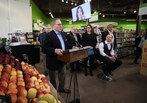 RUTH BONNEVILLE / WINNIPEG FREE PRESS

LOCAL - budget shoes
Tuesday, 

Finance Minister Scott Fielding holds press conference advance of the 2019 provincial budget at the Vita Health store in Tuxedo with Families Minister Heather Stefanson and 
Education and Training Minister Kelvin Goertzen  on Tuesday. 

Kris Enns, who is sitting in chair and works at Vita Health through a program helping people with special needs find work, receives new shoes from Fielding during presser.  



March 05, 2019
