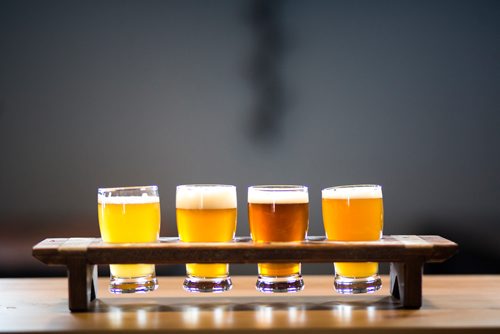 MIKAELA MACKENZIE / WINNIPEG FREE PRESS
A flight of beers at Sookram's brewery in Winnipeg on Wednesday, March 6, 2019. From left to right, the Cult Classic pilsner, Desert Island IPA, Macguffin, and Hazy Pale test batch.
Winnipeg Free Press 2019.