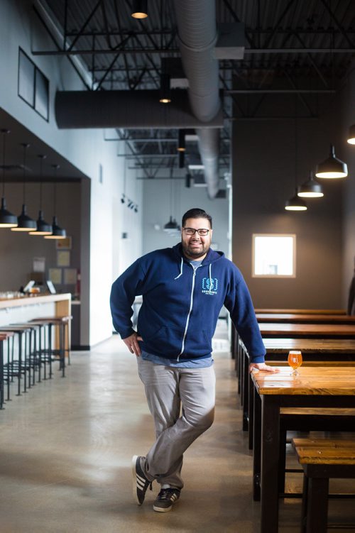 MIKAELA MACKENZIE / WINNIPEG FREE PRESS
Andrew Sookram, who's opening a new brewery called Sookram's, poses for a portrait in the taproom in Winnipeg on Wednesday, March 6, 2019. 
Winnipeg Free Press 2019.