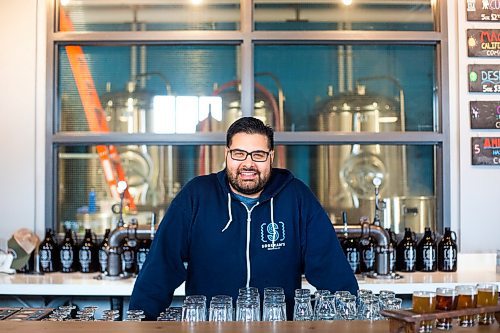 MIKAELA MACKENZIE / WINNIPEG FREE PRESS
Andrew Sookram, who's opening a new brewery called Sookram's, poses for a portrait in the taproom in Winnipeg on Wednesday, March 6, 2019. 
Winnipeg Free Press 2019.