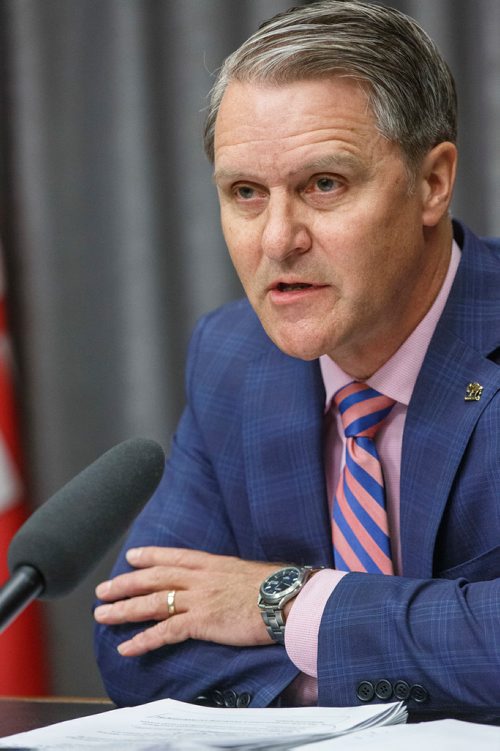 MIKE DEAL / WINNIPEG FREE PRESS
Cameron Friesen Minister of Health, Seniors and Active Living unveils a bill to simplify the administration of the health care system and improve accountability, Wednesday afternoon in the Manitoba Legislative building.
190306 - Wednesday, March 06, 2019.