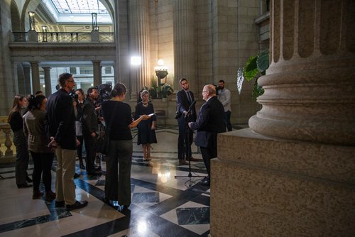 MIKE DEAL / WINNIPEG FREE PRESS
Kelvin Goertzen Minister of Education and Training after question period Wednesday afternoon in the Manitoba Legislative building.
190306 - Wednesday, March 06, 2019.