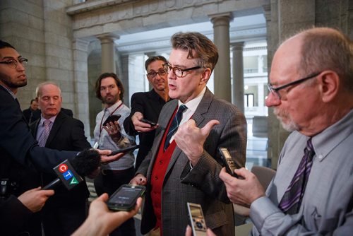 MIKE DEAL / WINNIPEG FREE PRESS
Manitoba Liberal leader Dougald Lamont during a scrum with reporters after question period at the Manitoba Legislative building Wednesday afternoon.
190306 - Wednesday, March 06, 2019.