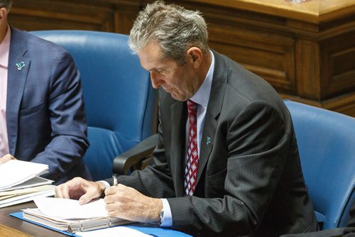 MIKE DEAL / WINNIPEG FREE PRESS
Premier Brian Pallister during question period at the Manitoba Legislative building Wednesday afternoon.
190306 - Wednesday, March 06, 2019.