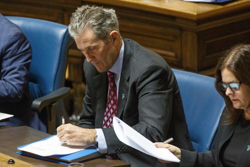 MIKE DEAL / WINNIPEG FREE PRESS
Premier Brian Pallister during question period at the Manitoba Legislative building Wednesday afternoon.
190306 - Wednesday, March 06, 2019.