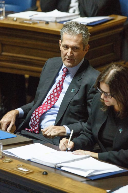 MIKE DEAL / WINNIPEG FREE PRESS
Premier Brian Pallister during question period at the Manitoba Legislative building Wednesday afternoon.
190306 - Wednesday, March 06, 2019.