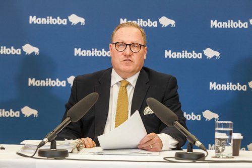 MIKE DEAL / WINNIPEG FREE PRESS
Minister of Finance Scott Fielding during the Media Lockup for the 2019 Provincial Budget prior to tabling the budget in the Manitoba Legislative Chamber Thursday.
190307 - Thursday, March 07, 2019.
