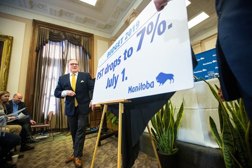 MIKAELA MACKENZIE / WINNIPEG FREE PRESS
Finance Minister Scott Fielding speaks to the media about the 2019 budget in Winnipeg on Thursday, March 7, 2019. 
Winnipeg Free Press 2019.