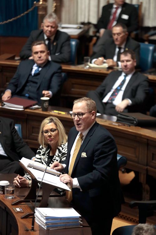 PHIL HOSSACK / WINNIPEG FREE PRESS - Budget - The Honourable Scott Fielding delivers his budget Thursday in the Manitoba Legislature. See stories. - March7, 2019