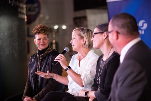 MIKAELA MACKENZIE / WINNIPEG FREE PRESS
Olympic volleyball team member Michelle Sawatzky-Koop speaks during a panel discussion at the opening of the Manitoba Sports Hall of Fame's new exhibit, Women in Sport: Celebrating Manitoba Women Past, Present and Future in Winnipeg on Friday, March 8, 2019. 
Winnipeg Free Press 2019.