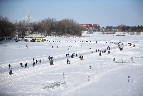 TREVOR HAGAN / WINNIPEG FREE PRESS
As seen from the Norwood Bridge, the skating trail broke a record for number of days open, Sunday, March 10, 2019.