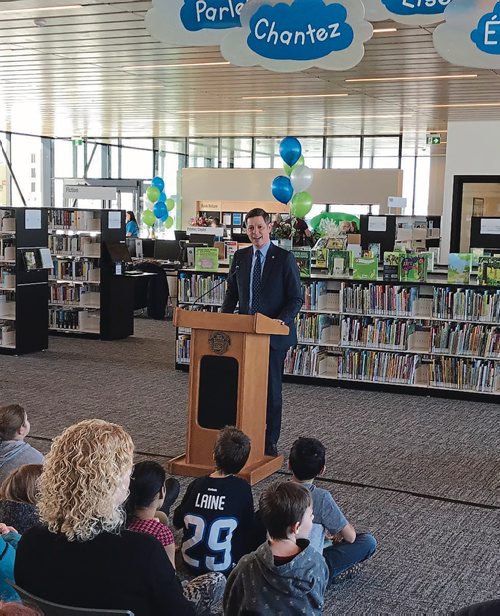 Canstar Community News Mayor Brian Bowman at the grand opening of the new Transcona Library on March 7. (SHELDON BIRNIE/CANSTAR/THE HERALD)