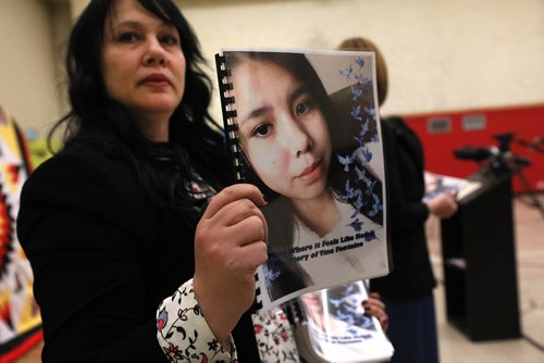RUTH BONNEVILLE / WINNIPEG FREE PRESS

Denise Wadsworth with the Manitoba Advocate for Children and Youth, hands out the Special report for the investigation into the death of Tina Fontaine at Sagkeeng Mino Pimatiziwin Family Treatment Centre in Sagkeeng First Nation Tuesday. 


March 12,, 2019
