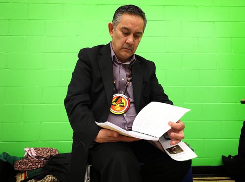 
RUTH BONNEVILLE / WINNIPEG FREE PRESS

Sagkeeng Chief,  Derrick Henderson, reads for the first time the Special report by The Manitoba Advocate for Children and Youth, for the investigation into the death of Tina Fontaine, at Sagkeeng Mino Pimatiziwin Family Treatment Centre in Sagkeeng First Nation Tuesday. 


March 12,, 2019
