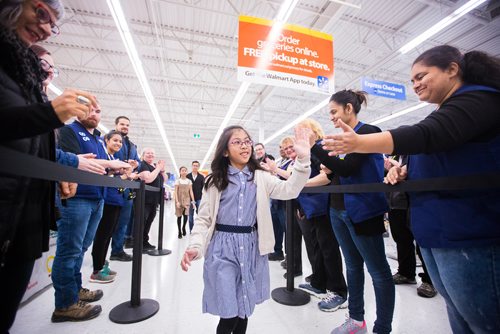 MIKAELA MACKENZIE / WINNIPEG FREE PRESS
Gianna Eusebio, 10, walks in before being crowned 2019 Champion Child for the Children's Hospital Foundation of Manitoba at the Walmart Winnipeg South Super Centre in Winnipeg on Tuesday, March 12, 2019. 
Winnipeg Free Press 2019.