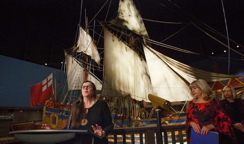 MIKE DEAL / WINNIPEG FREE PRESS
Claudette Leclerc CEO and executive director of the Manitoba Museum talks during an announcement that the provincial government is releasing an action plan that will "guide the decision-making process for Manitoba's cultural and creative industries" Tuesday morning in the Nonsuch Gallery.
190312 - Tuesday, March 12, 2019.