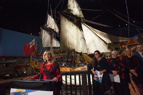 MIKE DEAL / WINNIPEG FREE PRESS
Cathy Cox, Minister of Sport, Culture, and Heritage talks during an announcement that the provincial government is releasing an action plan that will "guide the decision-making process for Manitoba's cultural and creative industries" Tuesday morning in the Nonsuch Gallery at the Manitoba Museum.
190312 - Tuesday, March 12, 2019.