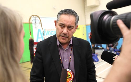 
RUTH BONNEVILLE / WINNIPEG FREE PRESS

Sagkeeng Chief,  Derrick Henderson, answers questions from the media after the release of a apecial report by The Manitoba Advocate for Children and Youth for the investigation into the death of Tina Fontaine, at Sagkeeng Mino Pimatiziwin Family Treatment Centre in Sagkeeng First Nation Tuesday. 


March 12,, 2019

