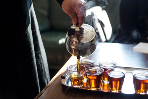 MIKAELA MACKENZIE / WINNIPEG FREE PRESS
Badyra Humsi pours tea for her friends and family at the Humsi family home in Winnipeg on Tuesday, March 12, 2019. The two families met through a Volunteer Matching Program with the Manitoba Interfaith Immigration Council that pairs Canadians up with newcomers.
Winnipeg Free Press 2019.