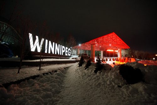 PHIL HOSSACK / WINNIPEG FREE PRESS - "WINNIPEG" sign at the Forks, was to be dimmed in honour of Randy Turner this evening, it wasn't when I was there..... - March13, 2019.