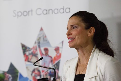 MIKE DEAL / WINNIPEG FREE PRESS
Kirsty Duncan, Federal Minister of Science and Sport, announced $3 million in funding over four years to the Canadian Association for the Advancement of Women and Sport and Physical Activity (CAAWS) to support its efforts to increase participation of women and girls in sport as athletes and leaders during an event at the Manitoba Sports Hall of Fame.
190314 - Thursday, March 14, 2019.