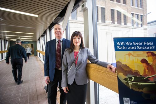 MIKAELA MACKENZIE / WINNIPEG FREE PRESS
Darren and Jennifer Rapp, Jehovahs Witnesses, pose for a portrait while spreading the good news in the skywalk in downtown Winnipeg on Thursday, March 14, 2019. 
Winnipeg Free Press 2019.