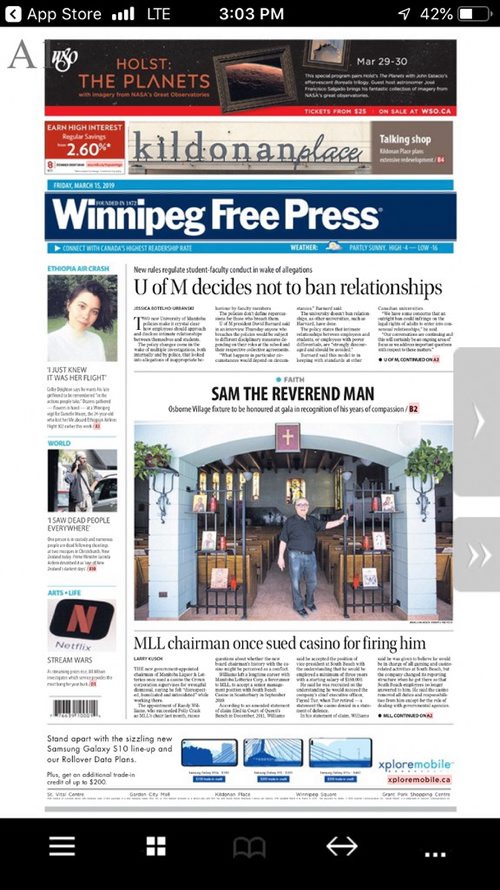 MIKE DEAL / WINNIPEG FREE PRESS
The new Winnipeg Free Press E-Edition App on an iPhone, also available in the Google Play Store.
190315 - Friday, March 15, 2019.