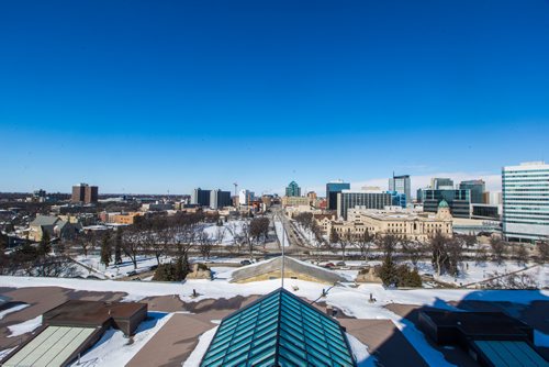 MIKAELA MACKENZIE / WINNIPEG FREE PRESS
The view north from the Manitoba Legislative Building in Winnipeg on Friday, March 15, 2019. $10 million in annual funding was announced for the restoration and preservation of the building.
Winnipeg Free Press 2019.