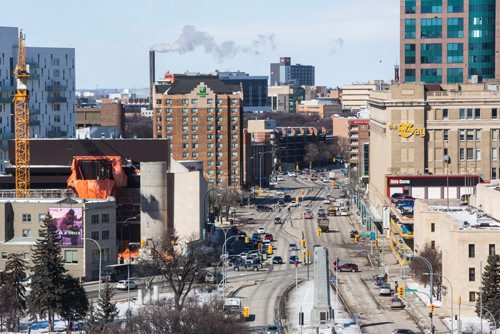 MIKAELA MACKENZIE / WINNIPEG FREE PRESS
The view north from the Manitoba Legislative Building in Winnipeg on Friday, March 15, 2019. $10 million in annual funding was announced for the restoration and preservation of the building.
Winnipeg Free Press 2019.