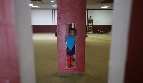 TREVOR HAGAN/ WINNIPEG PRESS
Hawa Janneh, 5, playing inside Winnipeg Central Mosque after prayers Friday afternoon, Friday, March 15, 2019.