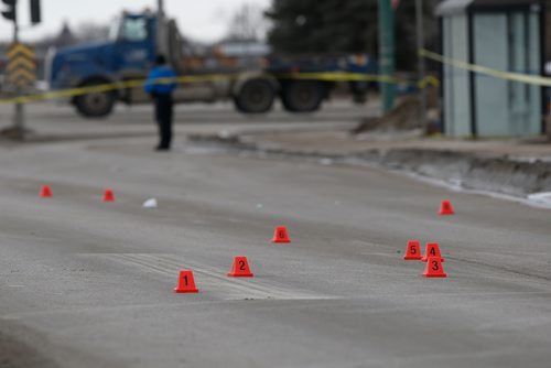 JOHN WOODS / WINNIPEG FREE PRESS
The crosswalk at Isabel and Alexander is closed as police investigate after a vehicle hit a pedestrian in Winnipeg Monday, March 18, 2019.