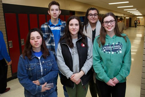 MIKE DEAL / WINNIPEG FREE PRESS
(from left to right) Emma Klos, Dylan Kurjewicz, Katelyn Furgala, Shayla Marques, and Gwen Greenhill are five of the thirty students from Springfield Collegiate Institute in Oakbank, MB who are travelling to Europe this Wednesday to visit three sites where Jewish people were murdered by Nazis in the Holocaust.
This trip isnt a part of a particular class  its an extracurricular trip that was open to any grade 11 or 12 Springfield Collegiate student interested.
190318 - Monday, March 18, 2019.