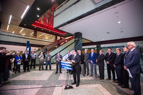 MIKAELA MACKENZIE / WINNIPEG FREE PRESS
Municipal Relations Minister Jeff Wharton announces an additional $10 million in unconditional operating funding to rural municipalities at the RBC Convention Centre in Winnipeg on Tuesday, March 19, 2019. 
Winnipeg Free Press 2019.