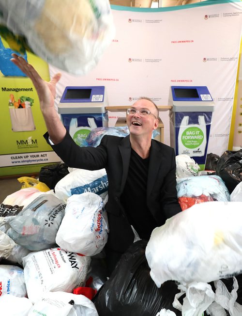 RUTH BONNEVILLE / WINNIPEG FREE PRESS

local - standup - Bag it Forward

Ashley G. Smith, student representative, UWinnipeg PACE,  has some fun as he tosses up bags of plastic bags at the press release for the launch of, Bag it Forward: Plastic Bag Recycling Program, for Winnipeg Harvest which was held at  University of Winnipeg Buhler Centre, Tuesday.  

              

More info: UWinnipeg PACE students have collected "an unrevealed number of plastic bags," as part of the Bag it Forward: Plastic Bag Recycling Program, for Winnipeg Harvest. Multi-Material Stewardship Manitoba (MMSM) and its members, including UWinnipeg, have been collecting plastic bags since 2015 to reduce the number used in the province to donate to Winnipeg Harvest. 

Standup photo 

March 19,, 2019
