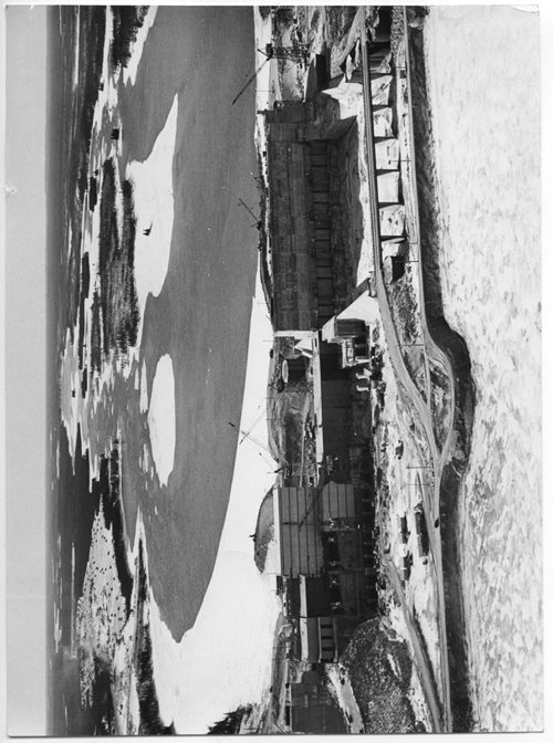 WINNIPEG FREE PRESS FILES
April 29, 1969
The big construction job at Manitoba Hydro's Kettle Rapids power site near Gillam is pictured from the air. This view shows down-stream side of the project.
