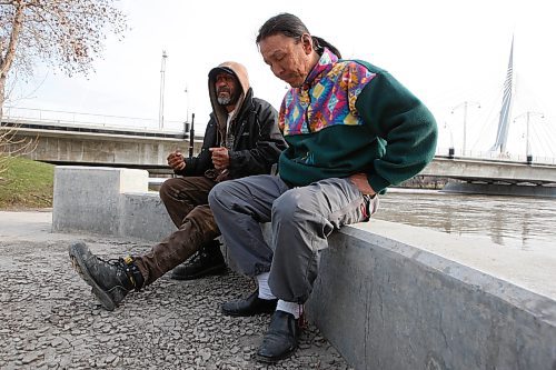 BORIS MINKEVICH / WINNIPEG FREE PRESS  090504 Faron Hall, right, and Wayne Spence live under the Provencher Bridge. Hall saved a man's life after he fell off the Provencher Bridge.