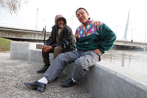 BORIS MINKEVICH / WINNIPEG FREE PRESS  090504 Faron Hall,right, and Wayne Spence live under the Provencher Bridge. Hall saved a man's life after he fell off the Provencher Bridge.