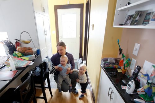 PHIL HOSSACK / WINNIPEG FREE PRESS - Travis Tomchuk and his twin sons Émile (right in Blue) and Anton at home Tuesday. See Jen Zoratti's story re Paternal Leave. - March19, 2019.