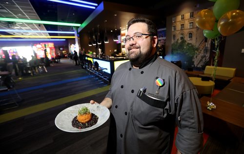 TREVOR HAGAN / WINNIPEG FREE PRESS
Executive sous chef, Jaime Broines holding the Scotch Egg at Loft180 in McPhillips Street Casino, Friday, March 15, 2019.