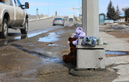 RUTH BONNEVILLE / WINNIPEG FREE PRESS

Local, A memorial of teddy bears and flowers were placed on the crosswalk at Isabel St. & Alexander Ave. after police confirm the 4-yr-old girl who was hit on that crosswalk died Monday died.  Her mother is reported as being in critical condition in the hospital.  


March 20,, 2019
