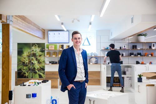 MIKAELA MACKENZIE / WINNIPEG FREE PRESS
John Arbuthnot, CEO of Delta 9 Cannabis, poses in the new store in Osborne Village in Winnipeg on Wednesday, March 20, 2019. 
Winnipeg Free Press 2019.