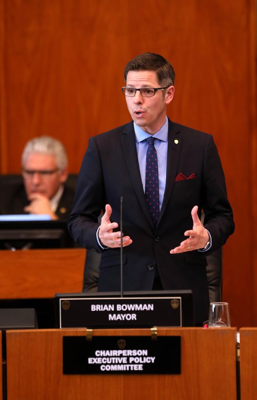 RUTH BONNEVILLE / WINNIPEG FREE PRESS

Local - City Hall budget.  
Winnipeg  mayor, Brian Bowman, addresses city council just prior to a vote for the 2019 budget which was passed by an 11-5 vote, at City Hall Tuesday.  


March 20,, 2019
