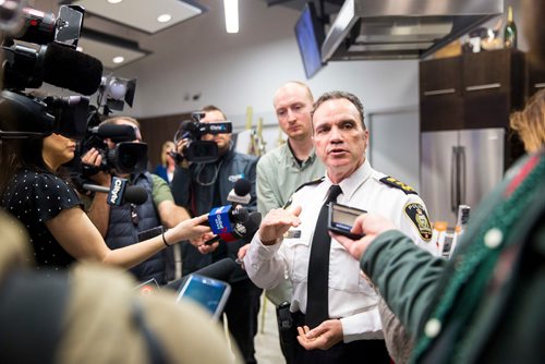 MIKAELA MACKENZIE / WINNIPEG FREE PRESS
Chief of Police Danny Smyth speaks the the media after the Manitoba Liquor & Lotteries launch of a multi-point theft reduction plan at their Grant Park location in Winnipeg on Thursday, March 21, 2019. 
Winnipeg Free Press 2019.