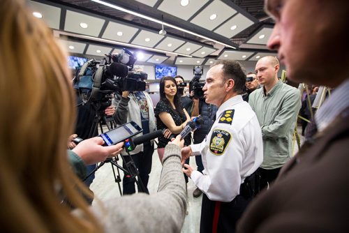 MIKAELA MACKENZIE / WINNIPEG FREE PRESS
Chief of Police Danny Smyth speaks the the media after the Manitoba Liquor & Lotteries launch of a multi-point theft reduction plan at their Grant Park location in Winnipeg on Thursday, March 21, 2019. 
Winnipeg Free Press 2019.