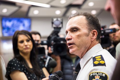 MIKAELA MACKENZIE / WINNIPEG FREE PRESS
Chief of Police Danny Smyth speaks the the media after the Manitoba Liquor & Lotteries launch of a multi-point theft reduction plan at their Grant Park location in Winnipeg on Thursday, March 21, 2019. 
Winnipeg Free Press 2019.