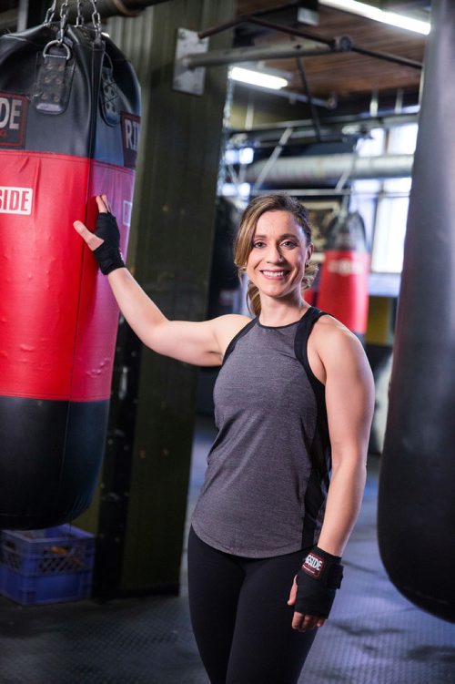 MIKAELA MACKENZIE / WINNIPEG FREE PRESS
Sabrina Carnevale, new health columnist, poses for a portrait at the at Pan Am Boxing Club before a noon class in Winnipeg on Thursday, March 21, 2019. 
Winnipeg Free Press 2019.