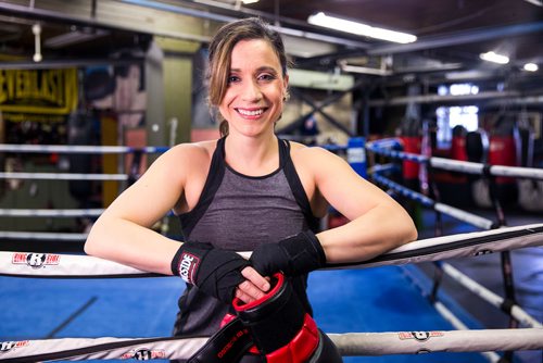 MIKAELA MACKENZIE / WINNIPEG FREE PRESS
Sabrina Carnevale, new health columnist, poses for a portrait at the at Pan Am Boxing Club before a noon class in Winnipeg on Thursday, March 21, 2019. 
Winnipeg Free Press 2019.