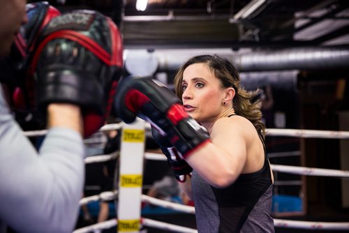 MIKAELA MACKENZIE / WINNIPEG FREE PRESS
Sabrina Carnevale, new health columnist, spars at the at Pan Am Boxing Club before a noon class in Winnipeg on Thursday, March 21, 2019. 
Winnipeg Free Press 2019.