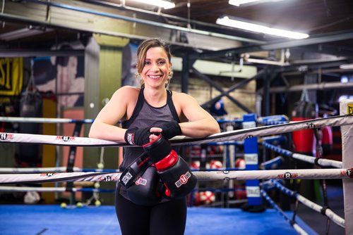 MIKAELA MACKENZIE / WINNIPEG FREE PRESS
Sabrina Carnevale, new health columnist, poses for a portrait at the at Pan Am Boxing Club before a noon class in Winnipeg on Thursday, March 21, 2019. 
Winnipeg Free Press 2019.